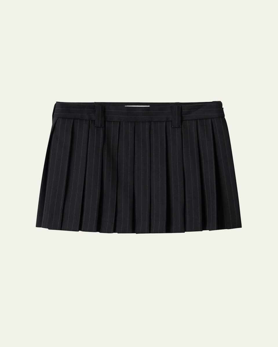 Pinstripe Mini Pleated Wool Skirt